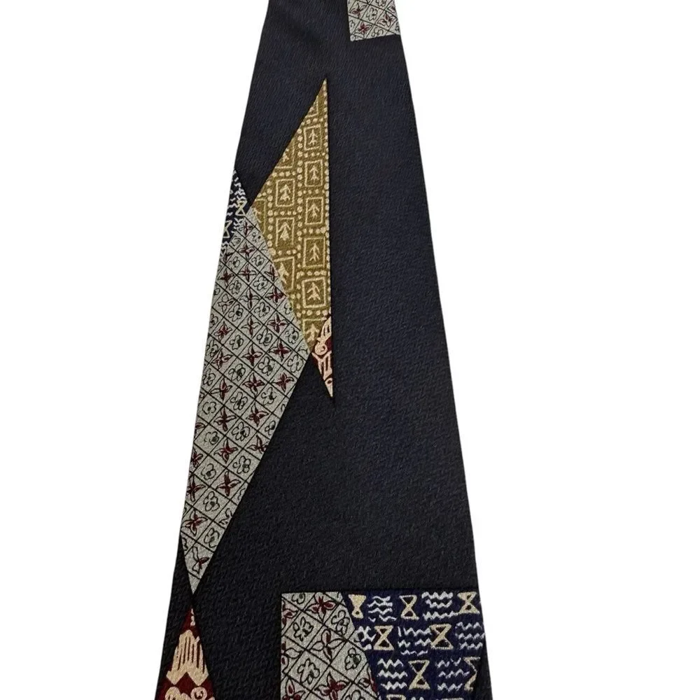 Via Veneto Hand Tailored 100% Silk Necktie Tie Patchwork Print